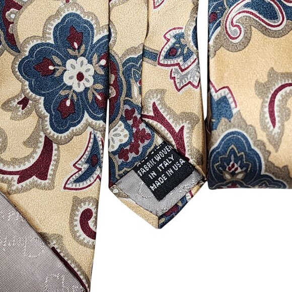 Christian Dior‎ Mens Silk Tie Paisley Floral Design Beige & Blue Made In USA - Picture 3 of 7